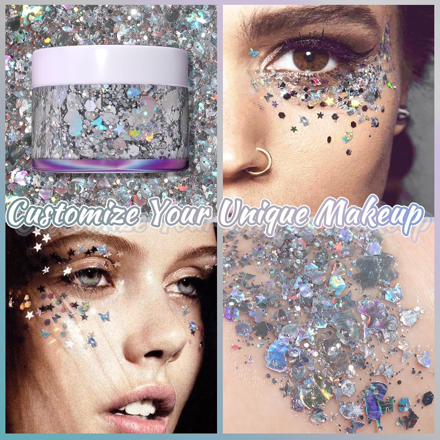 1.76oz Holographic Silver Glitter Gel for Face, Hair, and Body Makeup - Image 2