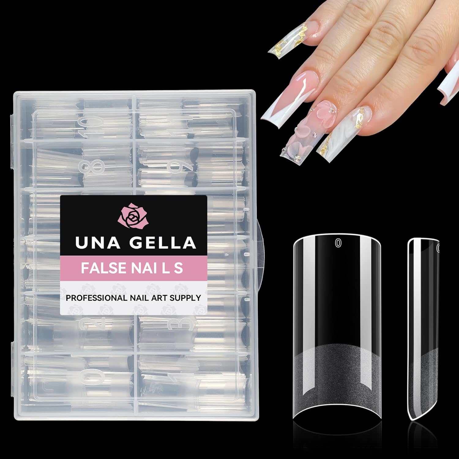UNA GELLA Medium Square Nail Tips 216 Pcs Clear Half Cover Gel Nails for DIY Salon - Image 9