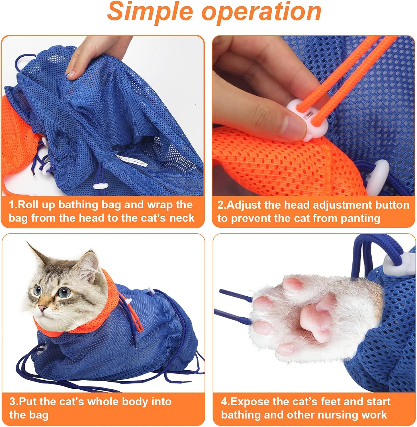 Soft Polyester Breathable Mesh Adjustable Cat Grooming Bag for Nail Trimming and Bathing - Image 6