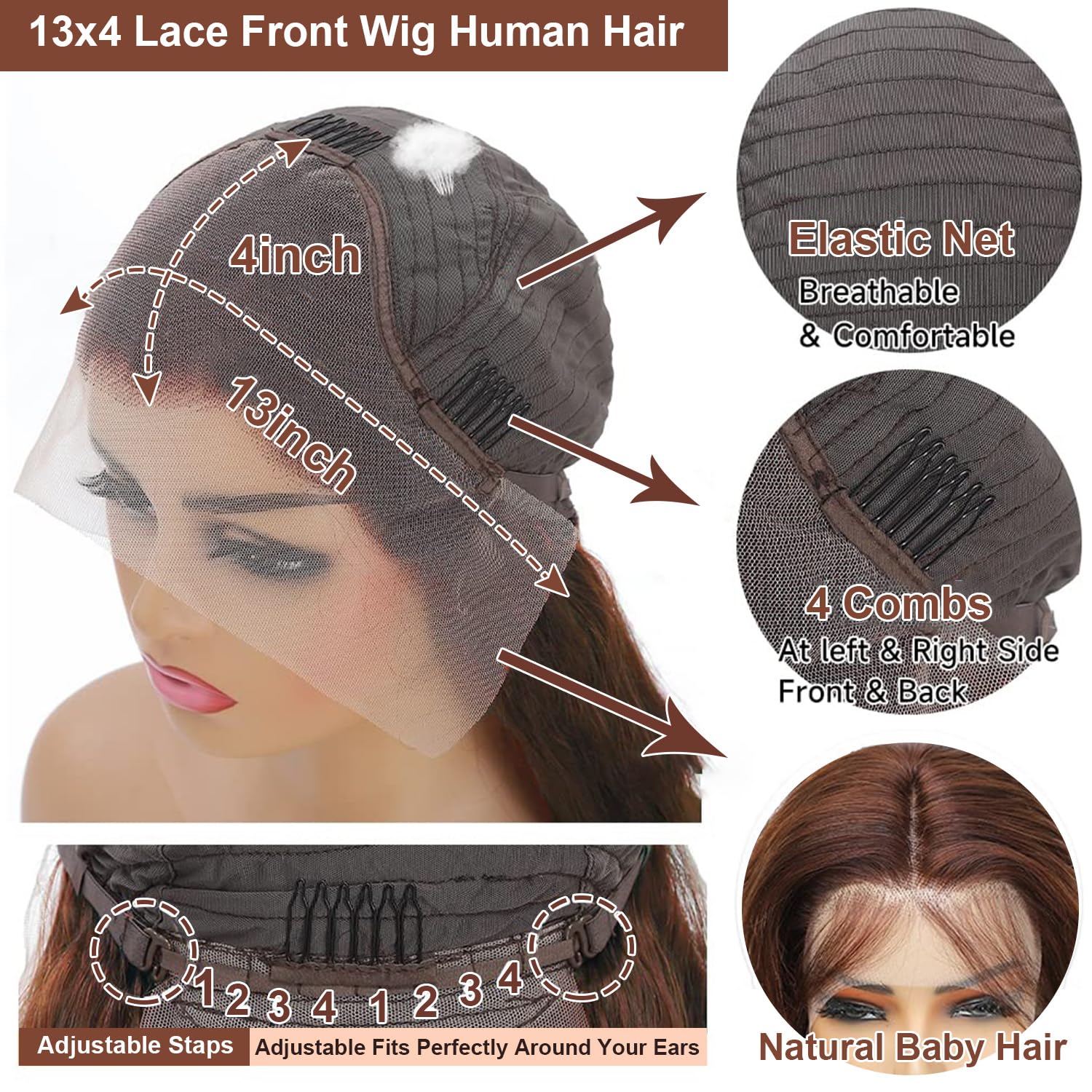 30 Inch Chocolate Brown Body Wave HD Human Hair Lace Front Wig 200 Density - Image 6