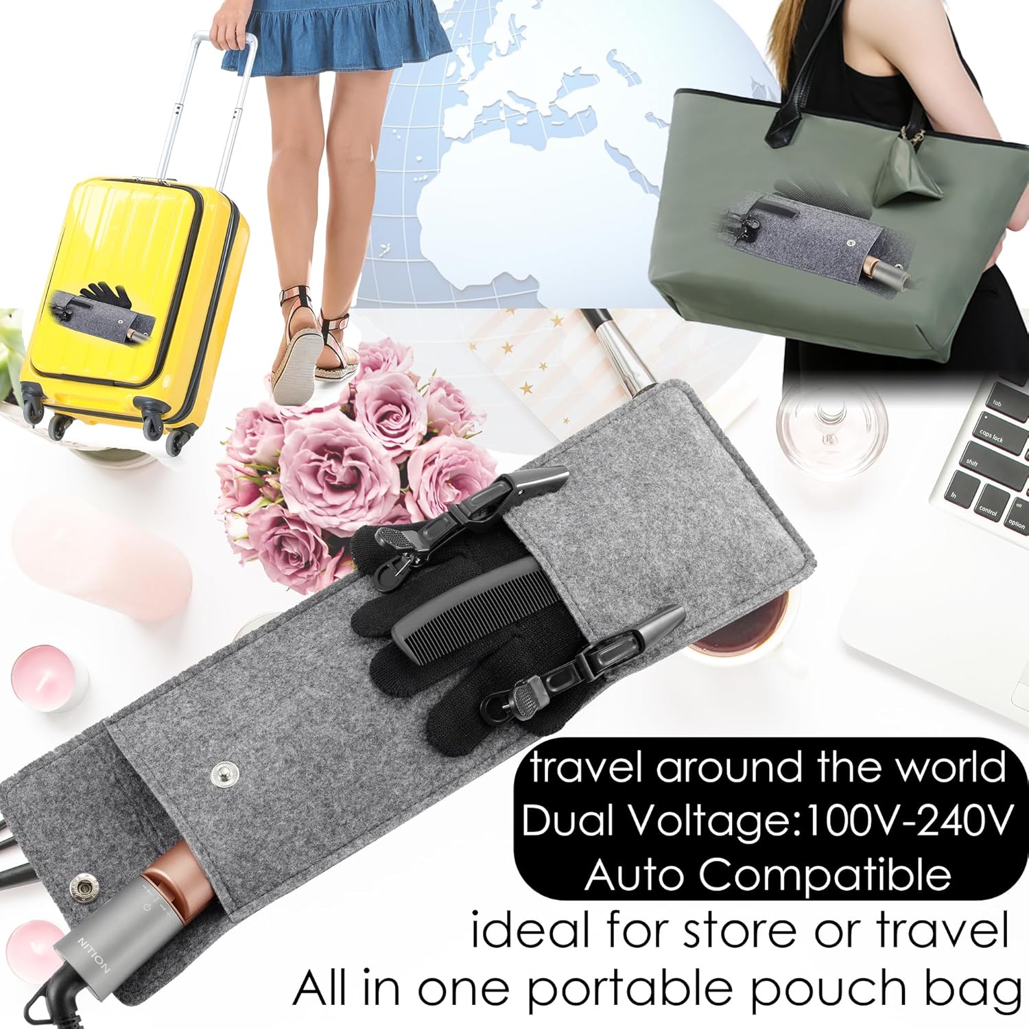 NITION 1 Inch Ceramic Tourmaline Flat Iron Hair Straightener with LCD Display and Travel Pouch - Image 6