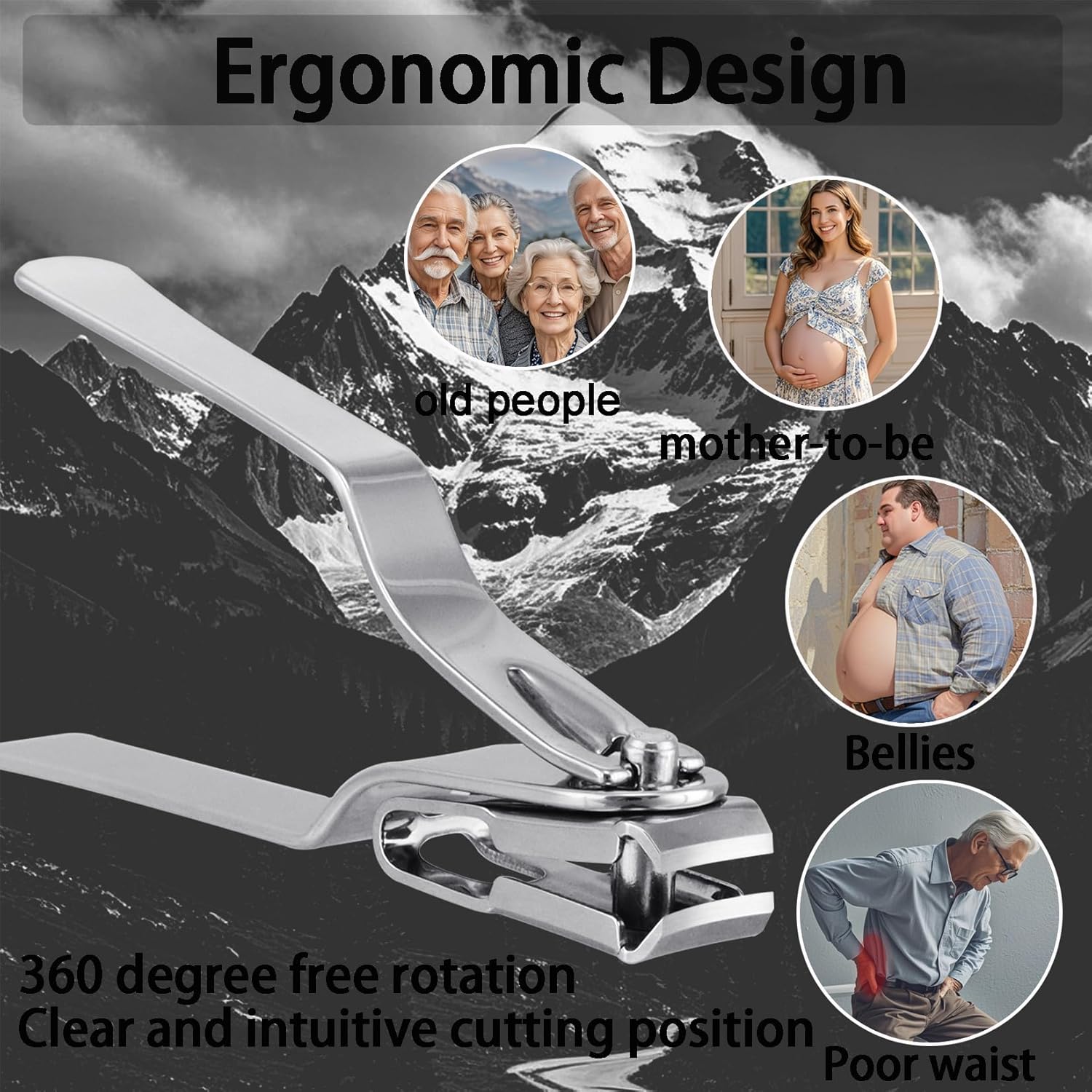 360° Rotating Long Handle Ergonomic Toenail Clippers for Seniors Thick Nails - Image 2