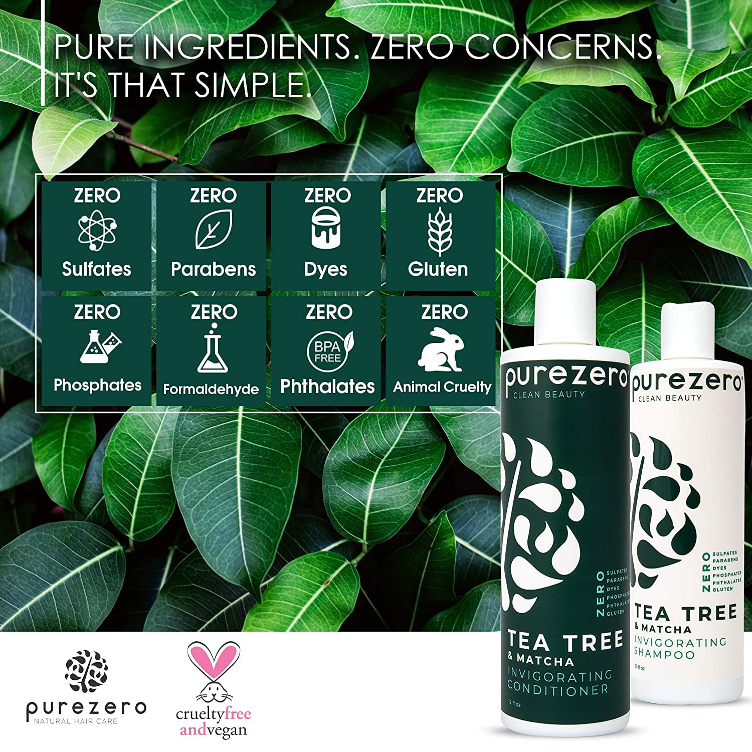 Purezero 20 oz Tea Tree Matcha Shampoo Conditioner Set Nourishing Scalp Treatment - Image 3