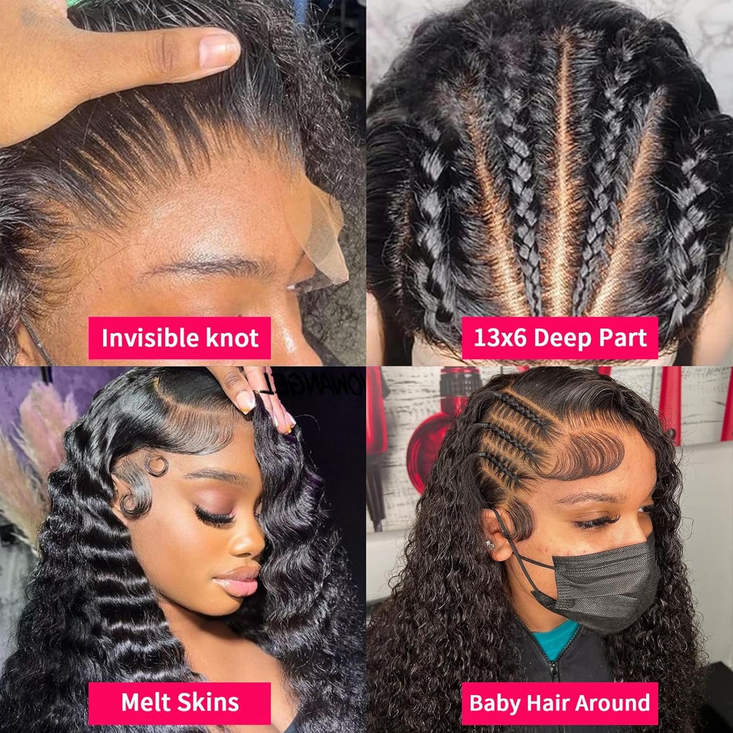 26 Inch 13x6 Deep Wave Lace Front Wig 200 Density HD Transparent Black - Image 4