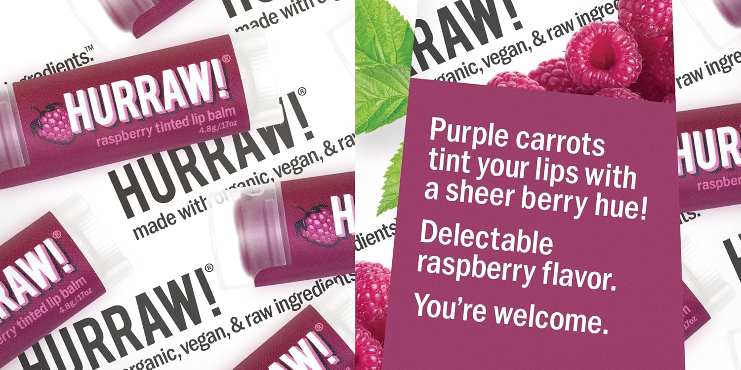 Hurraw Organic Vegan Raspberry Tinted Lip Balm 0.15 oz Sheer Berry Tint - Image 5
