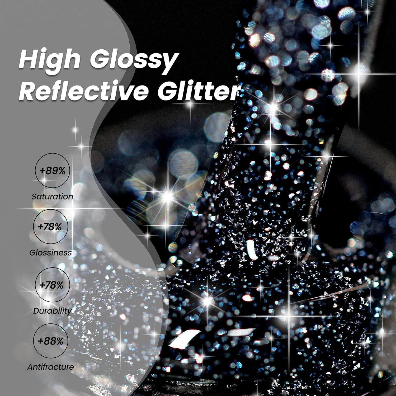 Likomey 15ml Black Diamond Reflective Glitter Gel Nail Polish Shimmer - Image 5