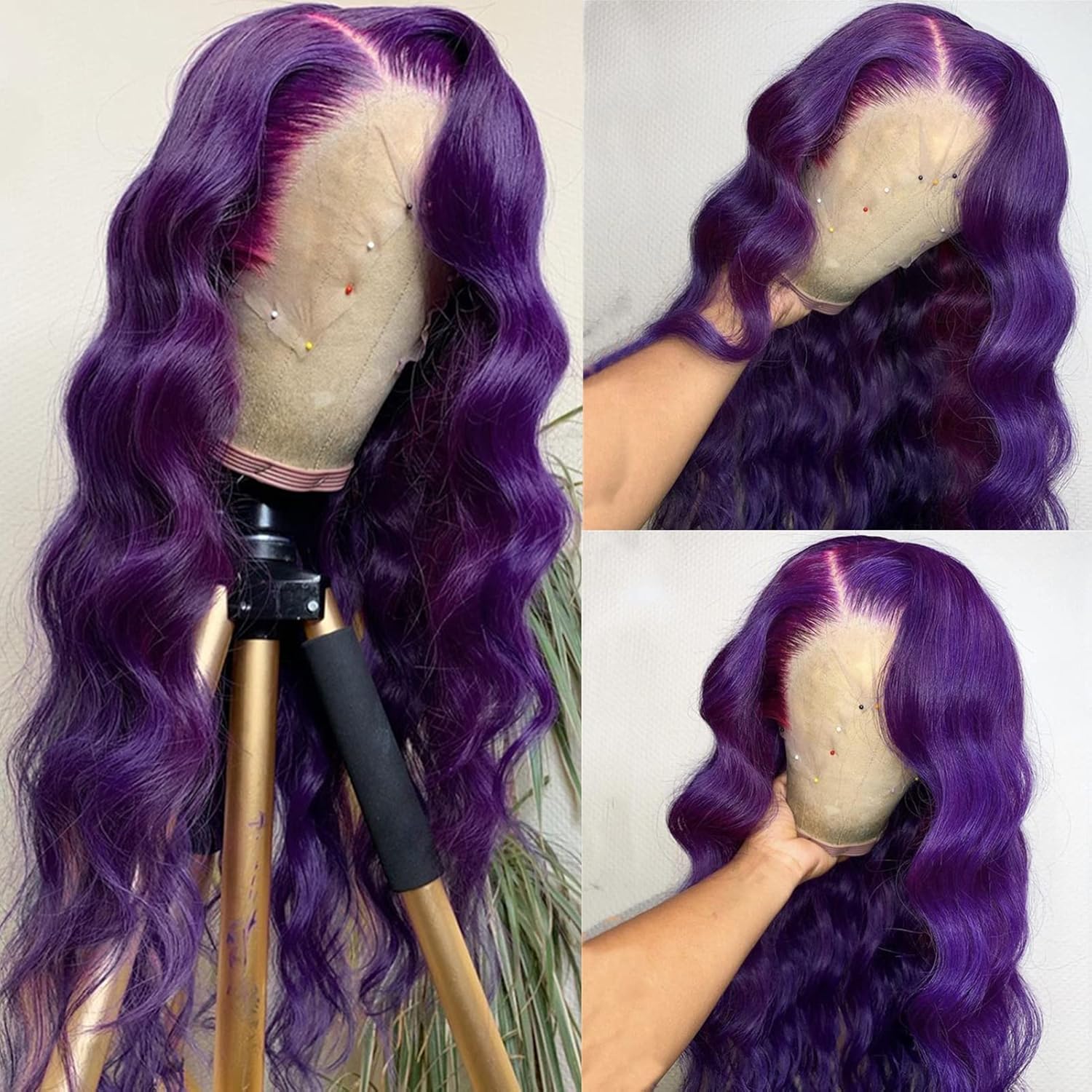 YMS 26 Inch Purple Lace Front Wig for Women, 200% Density Body Wave, Glueless, Pre-Plucked - Image 3