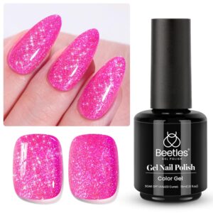Beetles Glitter Gel Nail Polish - 15ML Hot Pink Reflective Diamond Color Soak Off Sparkle Gel UV Nail Lamp Nail Art Manicure Salon DIY at Home Gifts