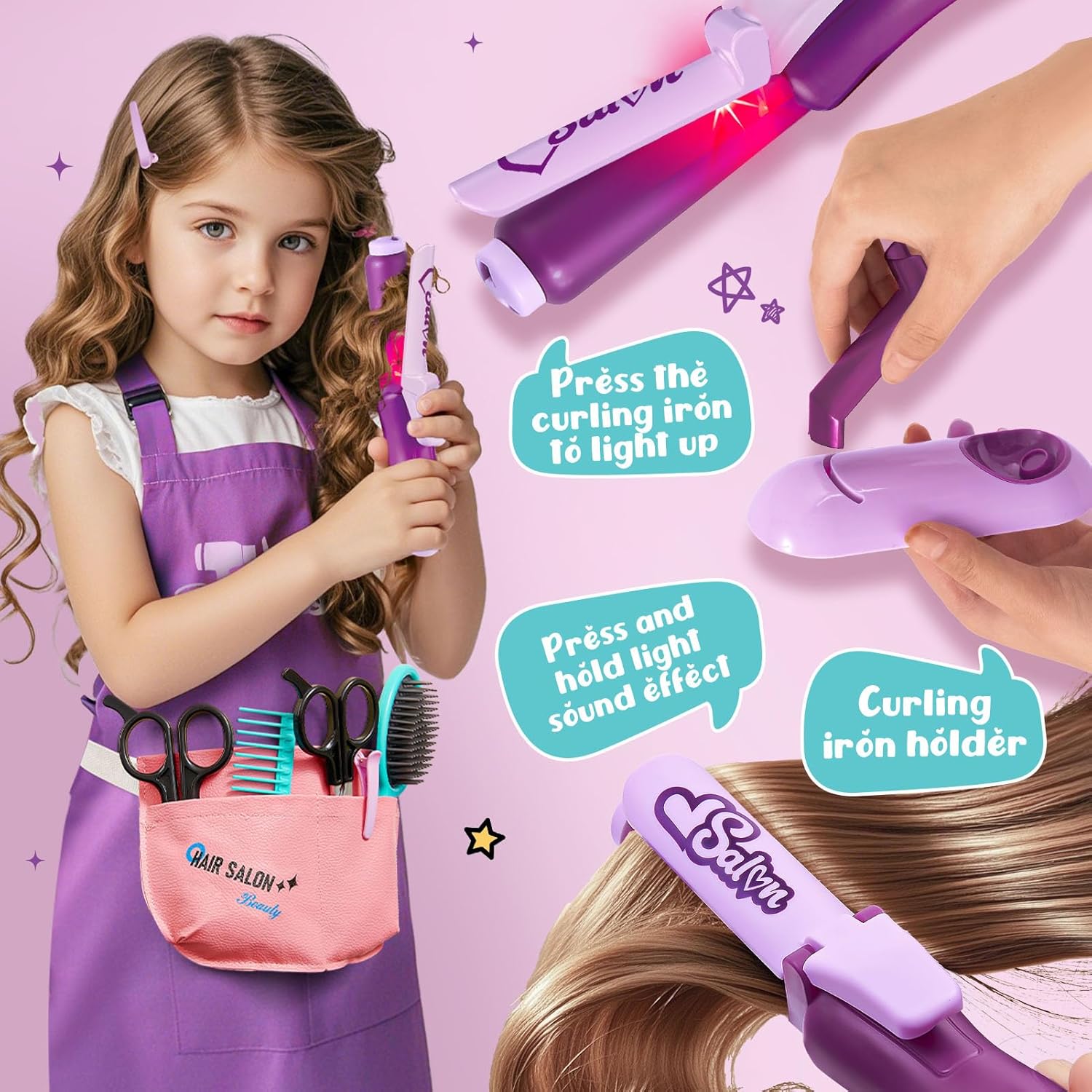 G.C Hair Salon Playset for Girls with Realistic Blow Dryer and Curling Iron for Ages 3+ - Image 4