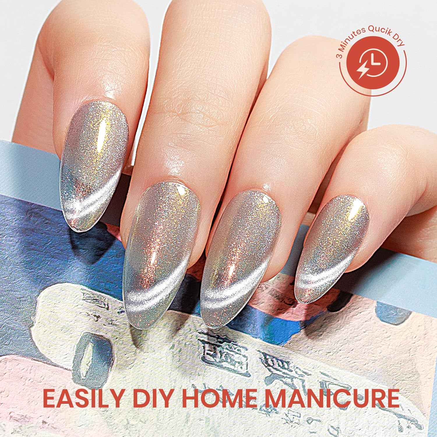 Aurora Silver Magnetic Cat Eye Nail Polish Non-Gel Quick Dry 16ml for Women - Image 7