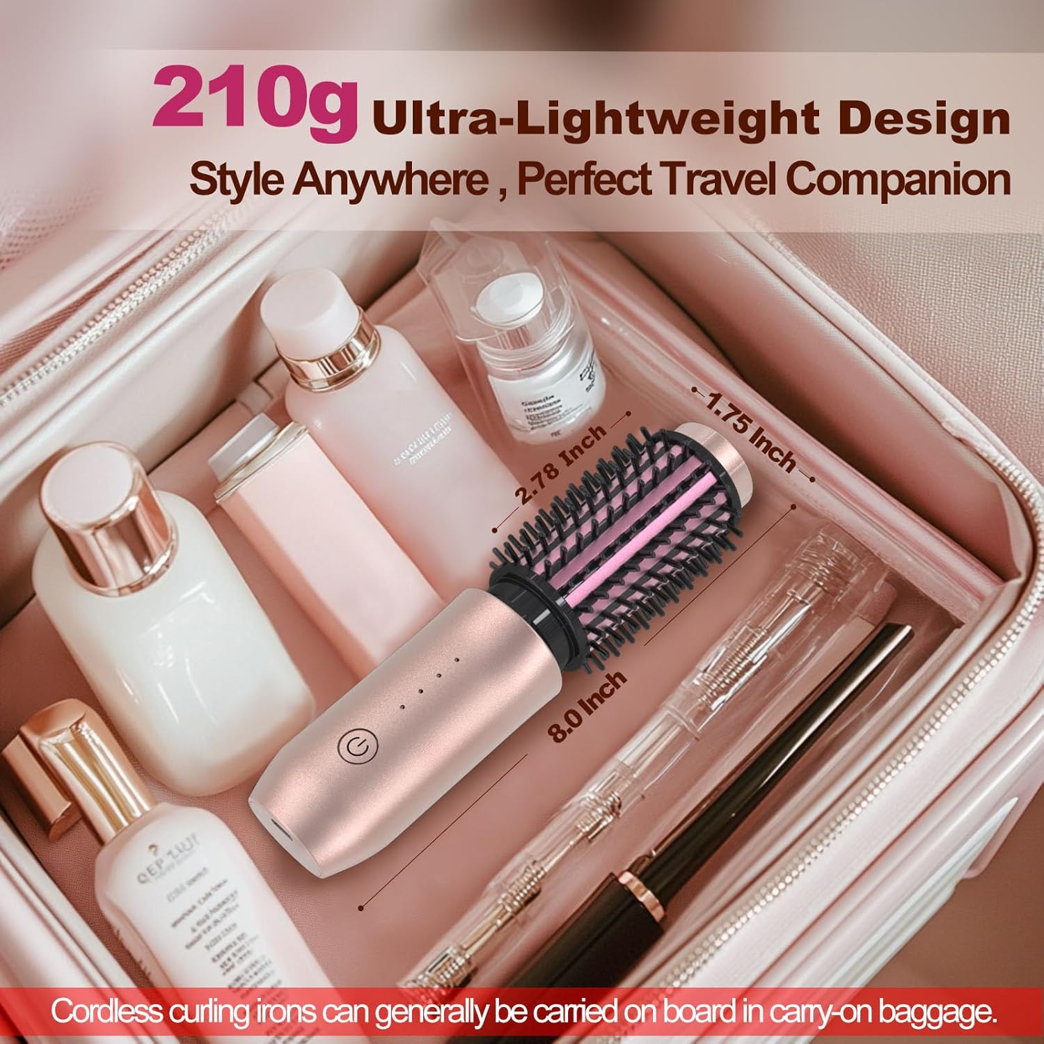 Portable Pink Cordless Mini Hair Curling Iron Brush 3-in-1 Heated Comb USB Rechargeable - Image 2