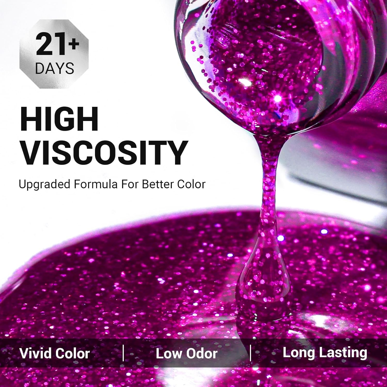 MelodySusie 0.5fl oz Hot Pink Glitter Gel Polish for Professional DIY Nail Art - Image 2
