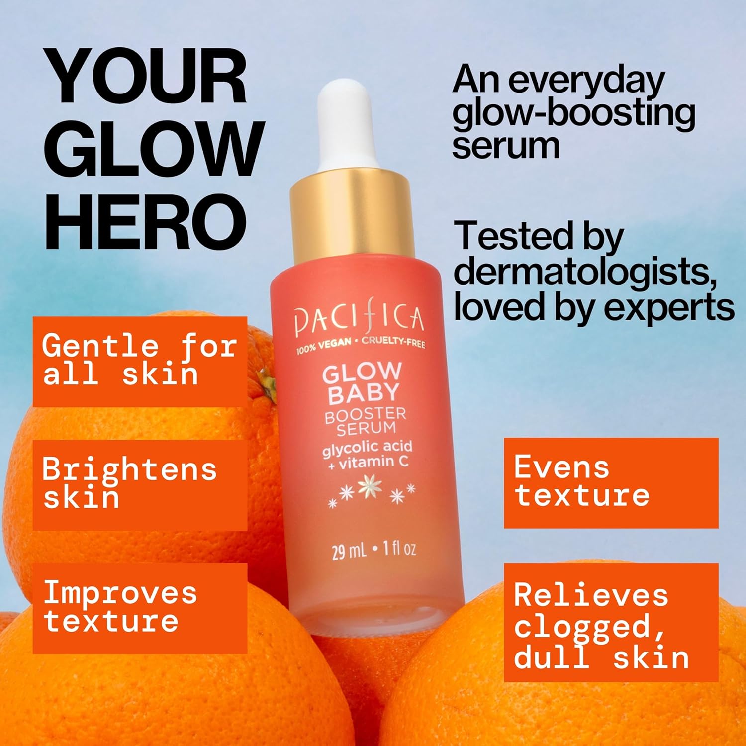 Pacifica Glow Baby Booster Vitamin C Face Serum 1 oz with Glycolic Acid Fragrance-Free Vegan - Image 2