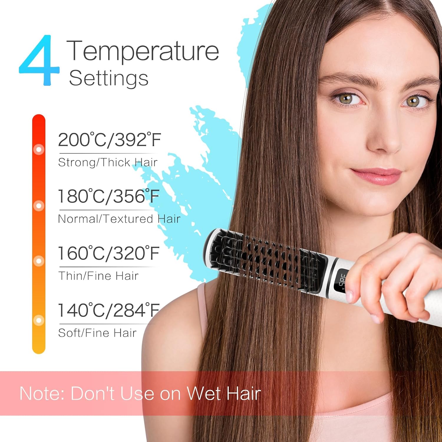iTayga Portable 2-in-1 Cordless Hair Straightener Brush for Women, USB Rechargeable 5000mAh White - Image 3