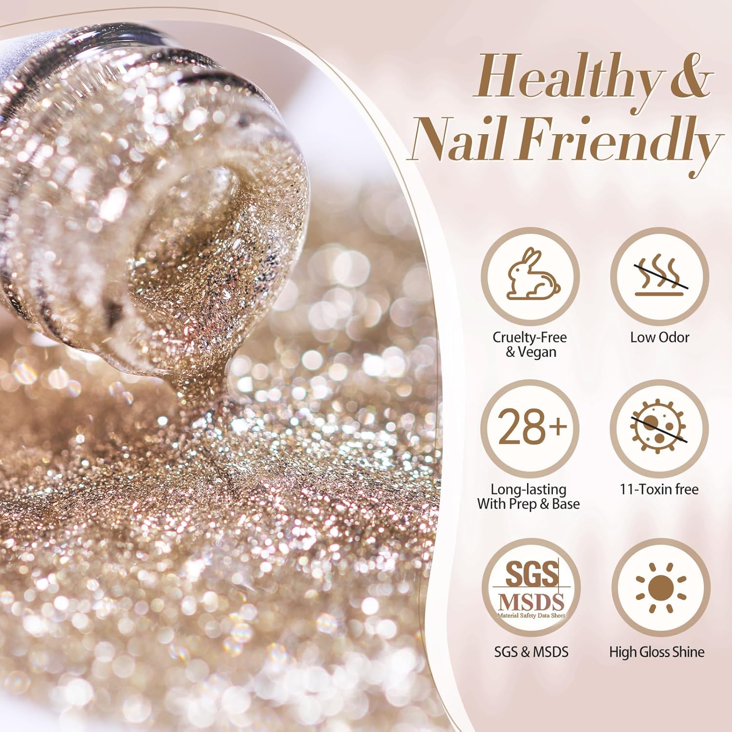 Born Pretty 15ML Champagne Platinum Glitter Gel Nail Polish Sparkly Shine - Image 8