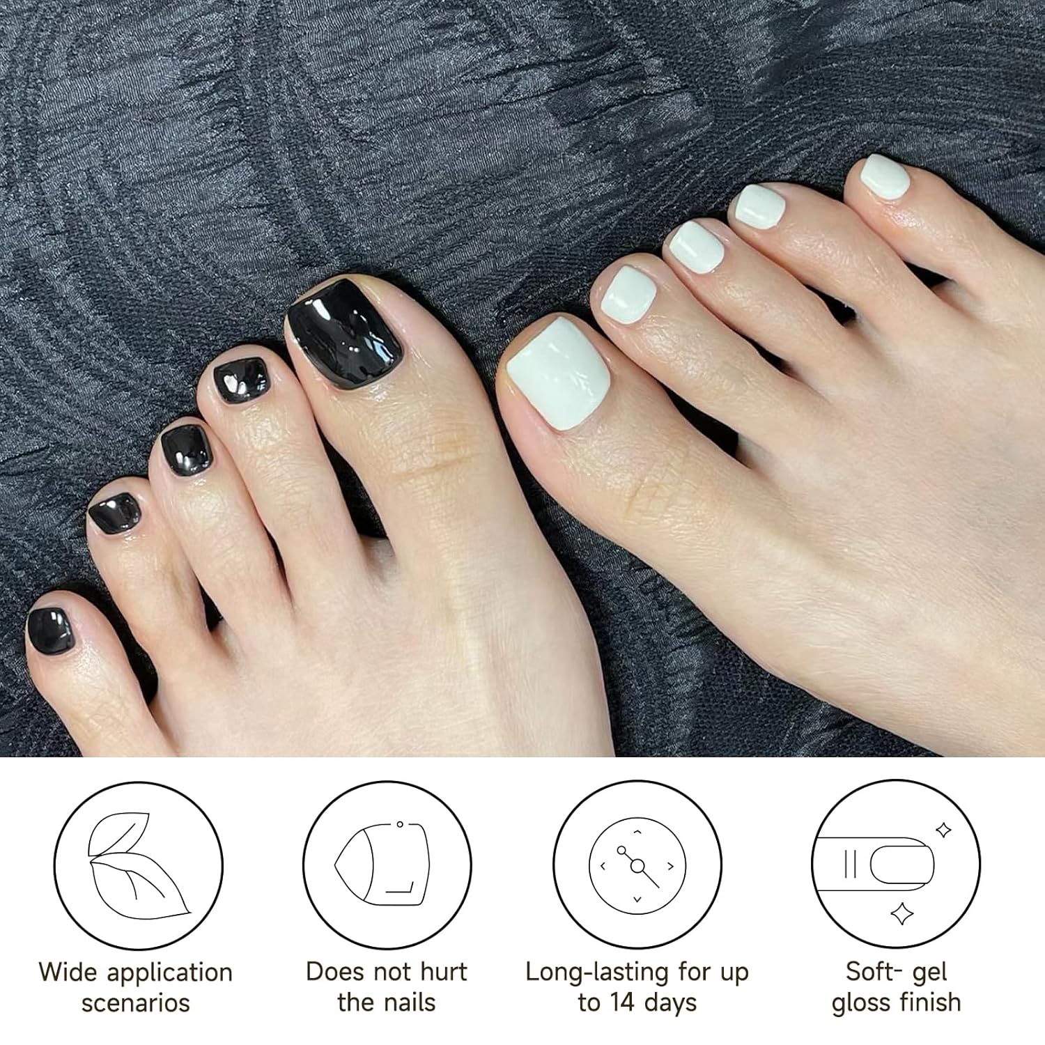 32 Solid Color Semi Cured Gel Toenail Stickers with Prep Pads and Nail File, Snow White - Image 2