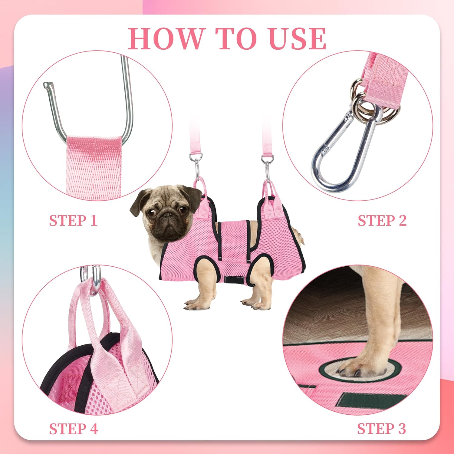 PatienceET Pink Pet Grooming Hammock for Dogs and Cats Size S with Security Strap - Image 4