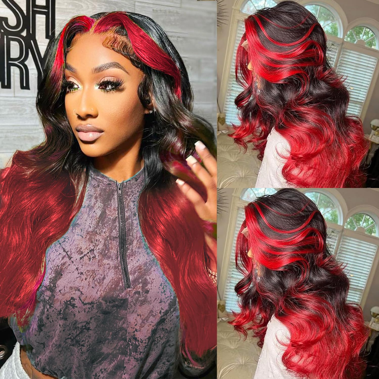 Goldfinch Ombre Red Body Wave 18 Inch Human Hair Lace Front Wig 150% Density - Image 2