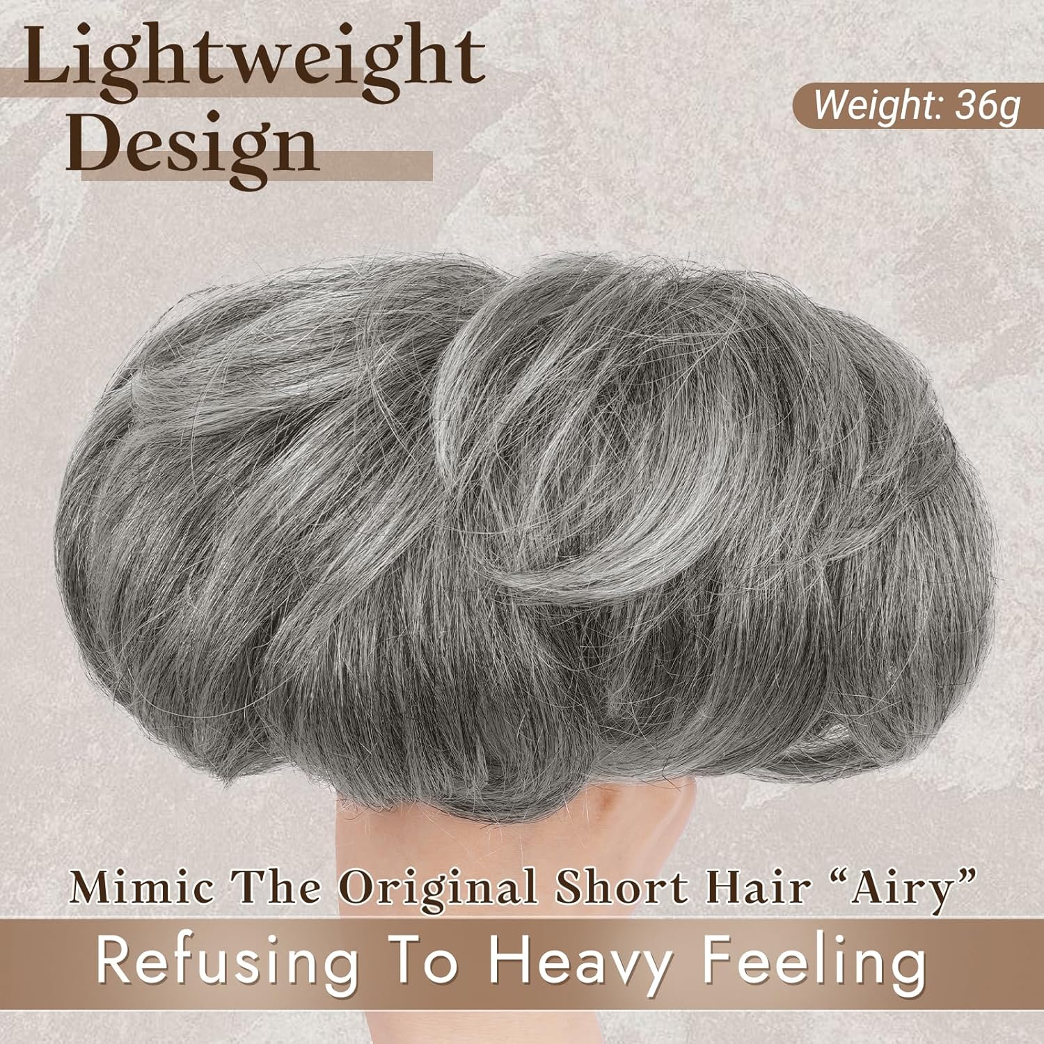 RUWISS Real Human Hair Short Curly Topper 5x5.5 Base Pixie Cut with Bangs Gray White Tips - Image 4