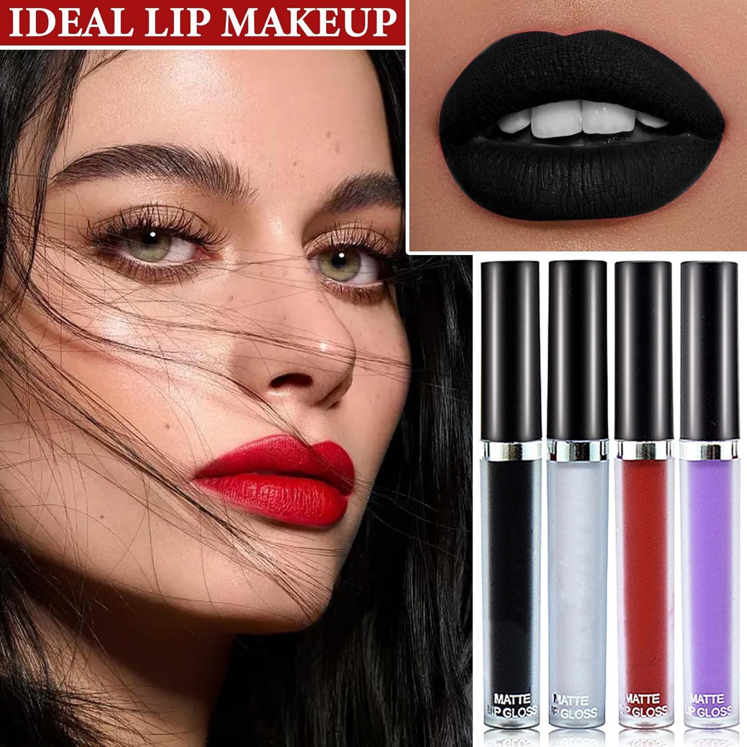 4 Pc Matte Liquid Lipstick Set Black White Red Purple Waterproof Long Lasting - Image 7