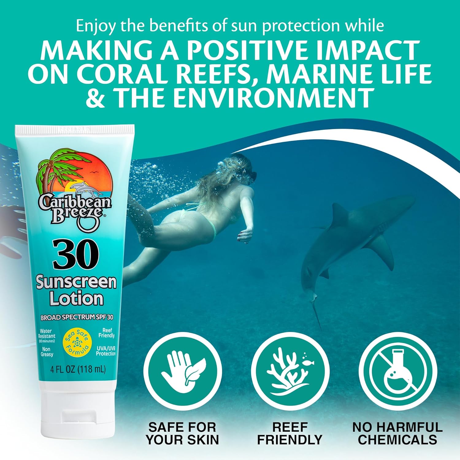 Reef Safe SPF 30 Mango Lime Scent Sunscreen Lotion 4 Oz Water Resistant - Image 3
