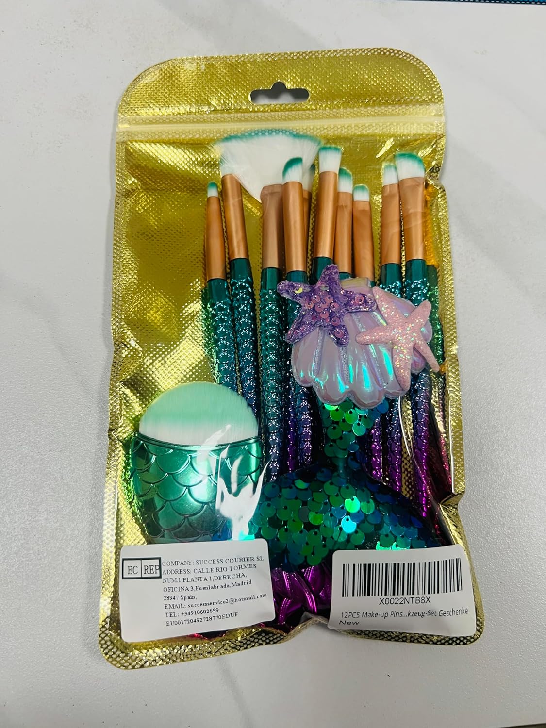 12 Piece Mermaid Makeup Brush Set with Hair Clip for Kids Girls - Image 9