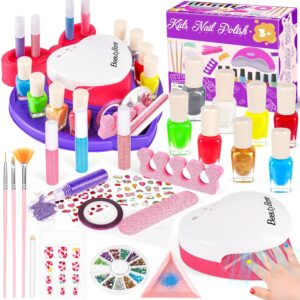 Kids Nail Polish Set for Girls with Dryer, Non-Toxic Nail Kit for Girls Ages 7-12 Water Based, with Fake Nail Art Salon, Girl Toys Christmas Birthday Gifts for Girls 6 7 8 9 10 11 12