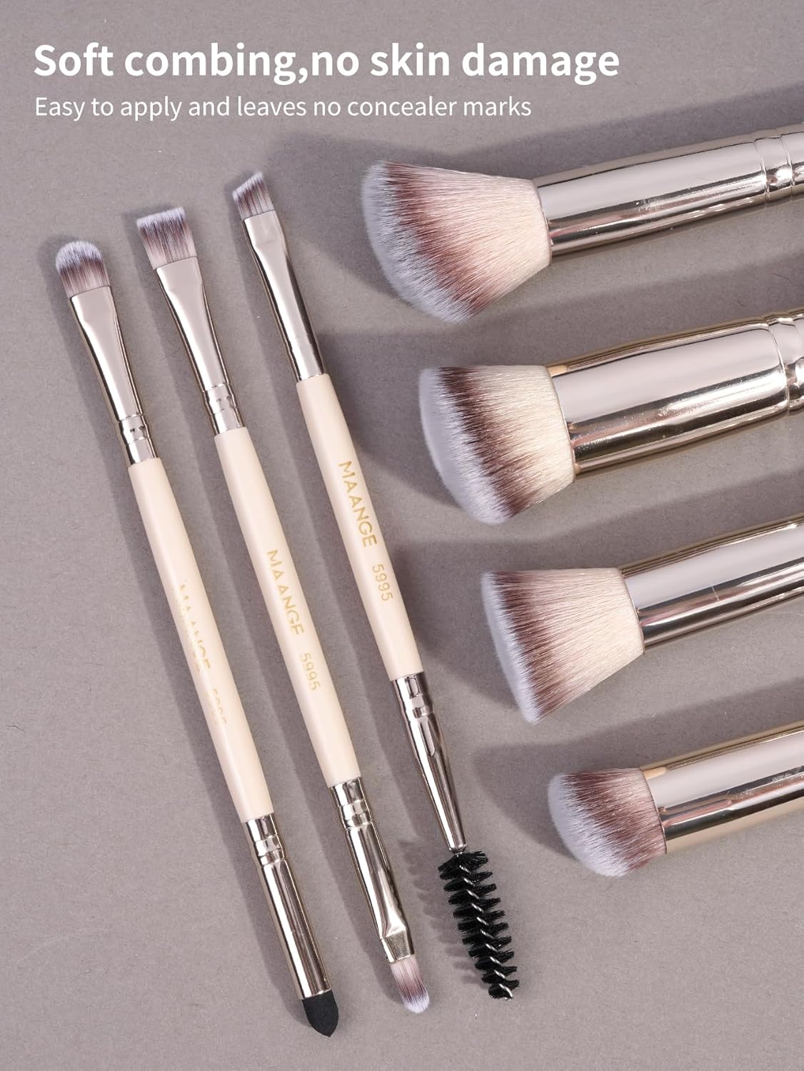 MAANGE 17 Piece Beige Makeup Brush Set for Foundation, Contour, Blush, Eyeshadow - Image 8