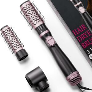 Blow Dryer Brush, 3-in-1 Rotating Hair Dryer Brush with 3 Heads for Drying Styling Volumizing Curling Sleeking in One Step for Long Hair, 3 Temperatures, Negative Ionen, Ceramic Coating, 360° Rotating