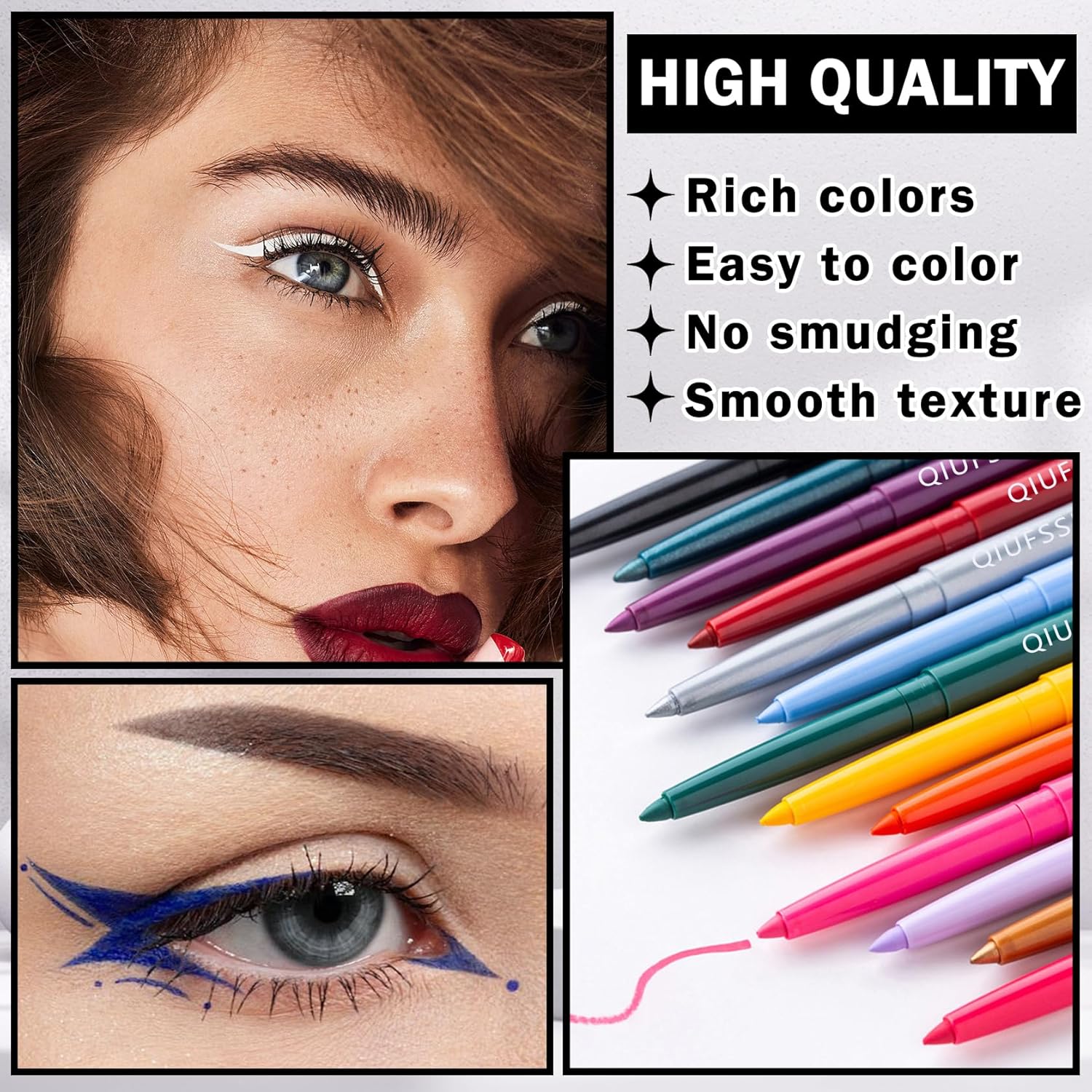 3 Piece Waterproof Retractable Blue Eyeliner Pencil Set for Women Easy Application - Image 4