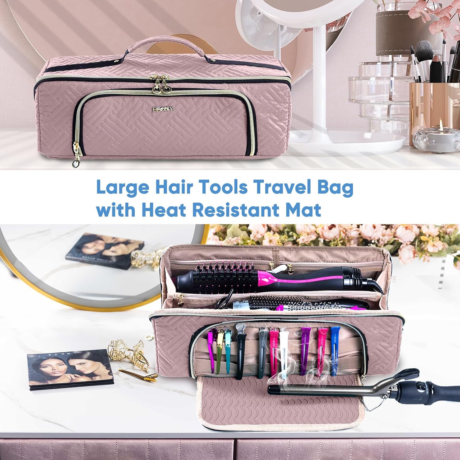 Large 2-in-1 Travel Organizer Bag with Heat-Resistant Mat for Hair Dryers and Styling Tools - Image 5