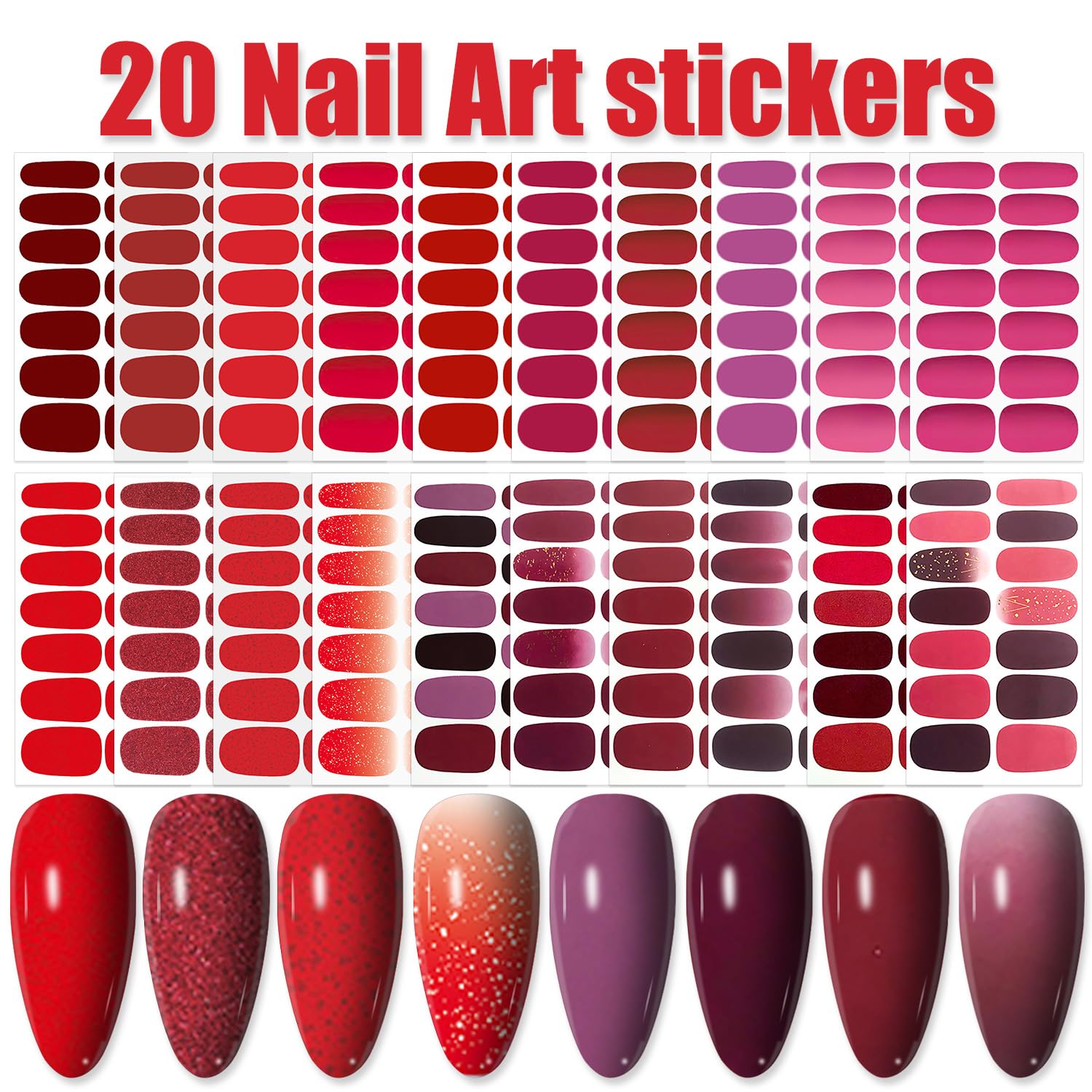 WOKOTO 20 Sheets Red Solid Nail Polish Wraps with Nail File, Semi-Glossy Finish - Image 2