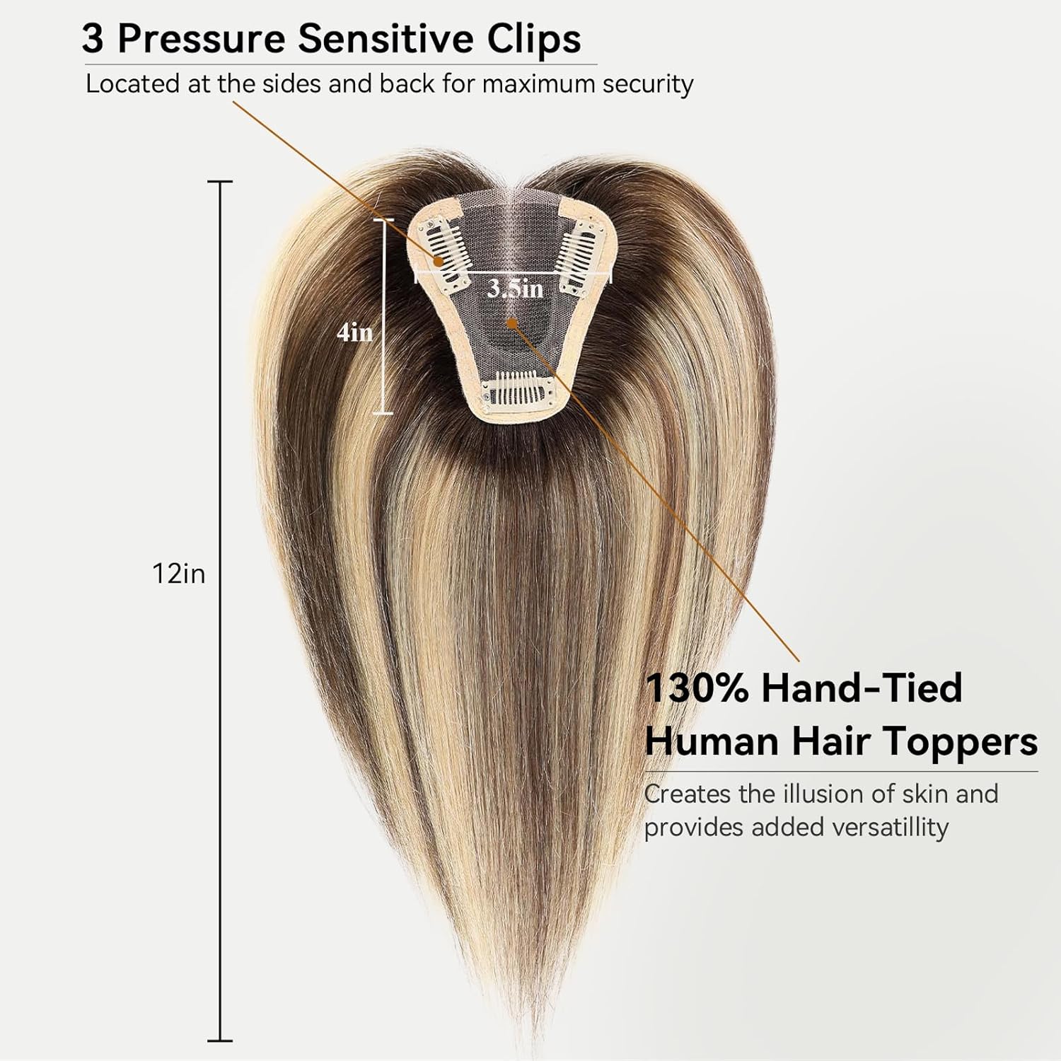HAIRCUBE Ash Blonde Remy Human Hair Topper 12 Inch 3.5x4 Lace Base - Image 3