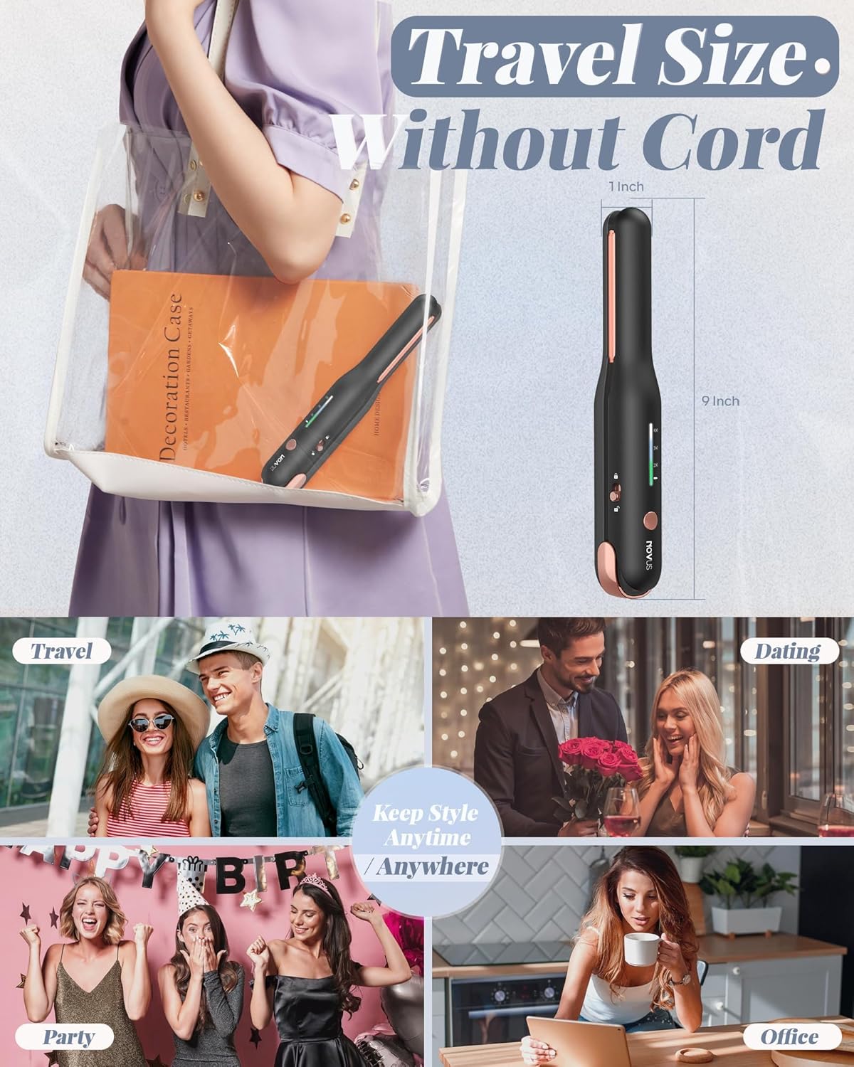 NOVUS Portable Cordless Mini Hair Straightener Curler 2-in-1 USB Rechargeable for Fine Short Hair, Compact Size - Image 6