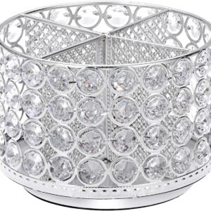 Hipiwe Crystal Vanity Organizer Makeup Brush Holder- 360 Rotating Cosmetic Brushes Display Organizers Spinning Remote Control Holder Bathroom Storage Organizer for Eyebrow Pen Pencil,Silver 4-Slot