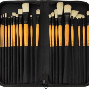 Creative Mark Paint Brush Set Mimik Hog Professional Synthetic Hog Bristle Brushes for Acrylics, Inks, Dyes, Gouaches, Watercolors, Easein & Egg Tempera - [Deluxe 20 Piece Set w/Leather Case]