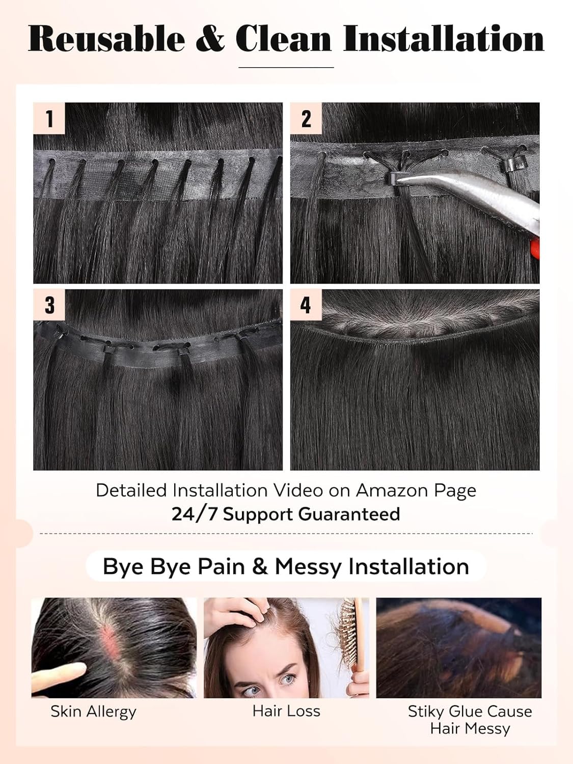 Lady Miranda 18 Inch 100G Black Double Sided Invisible Weft Real Human Hair Extensions - Image 7