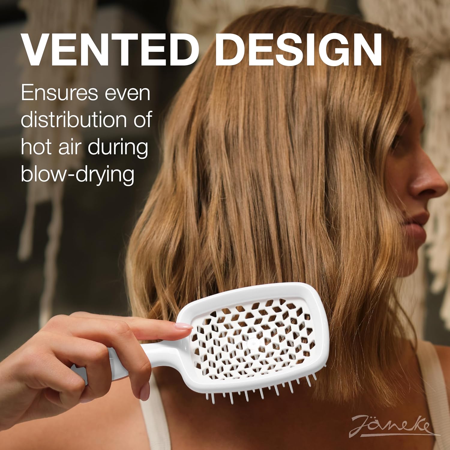 Janeke Superbrush Detangling Hair Brush with Anti-Static Bristles, All Hair Types, White - Image 2