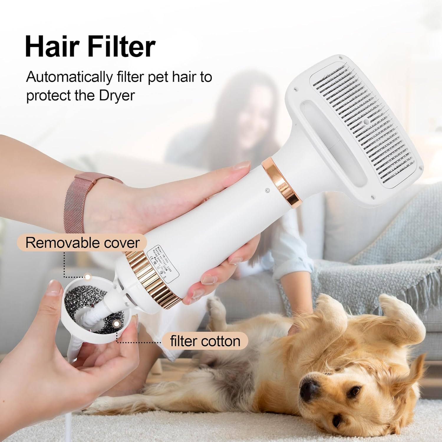 Portable 2-in-1 Dog Grooming Dryer and Brush, 300 Watts, 3-Speed Settings, Low Noise Operation - Image 4