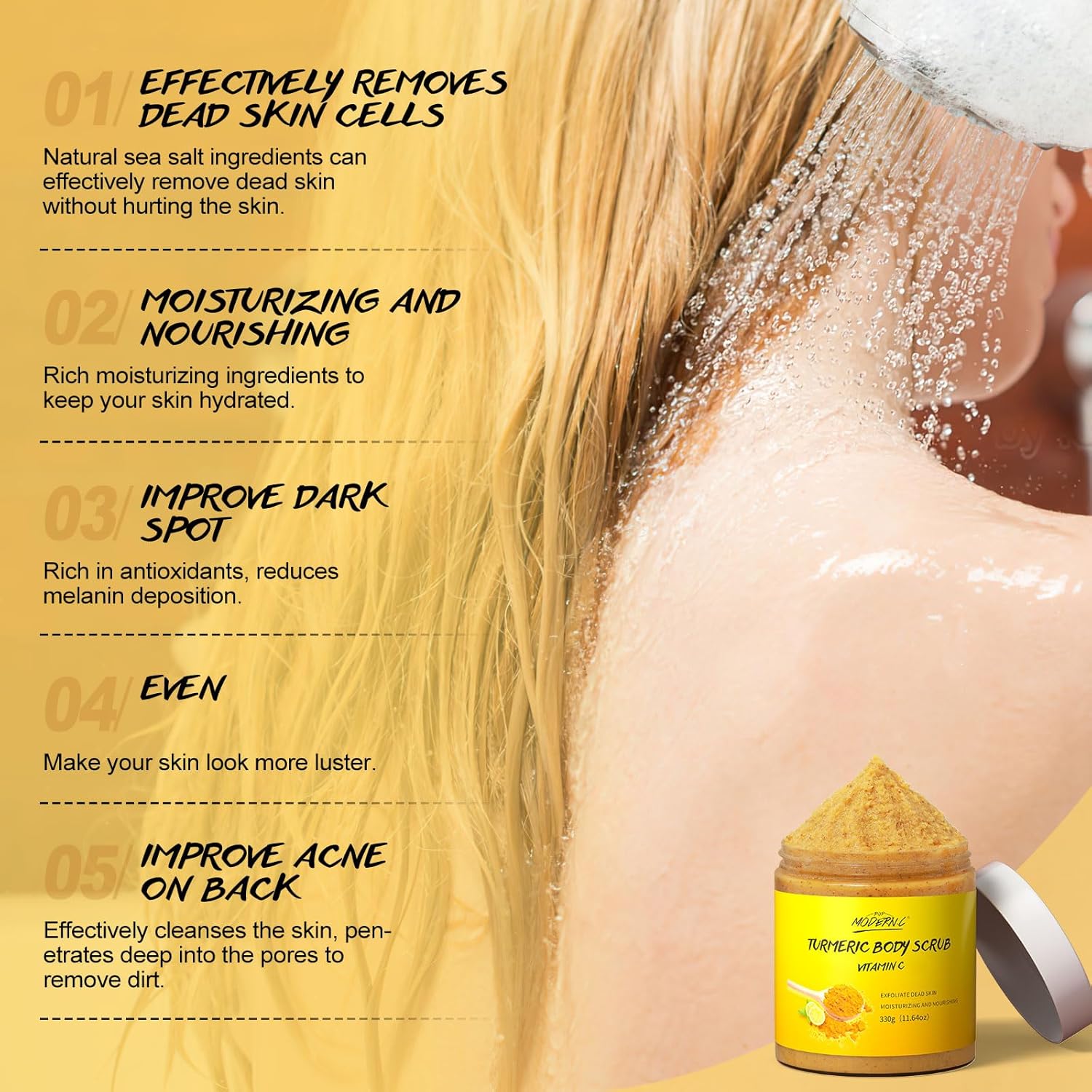 POP MODERN.C Turmeric Vitamin C 12 oz Body Scrub for Exfoliating Dark Spots - Image 3