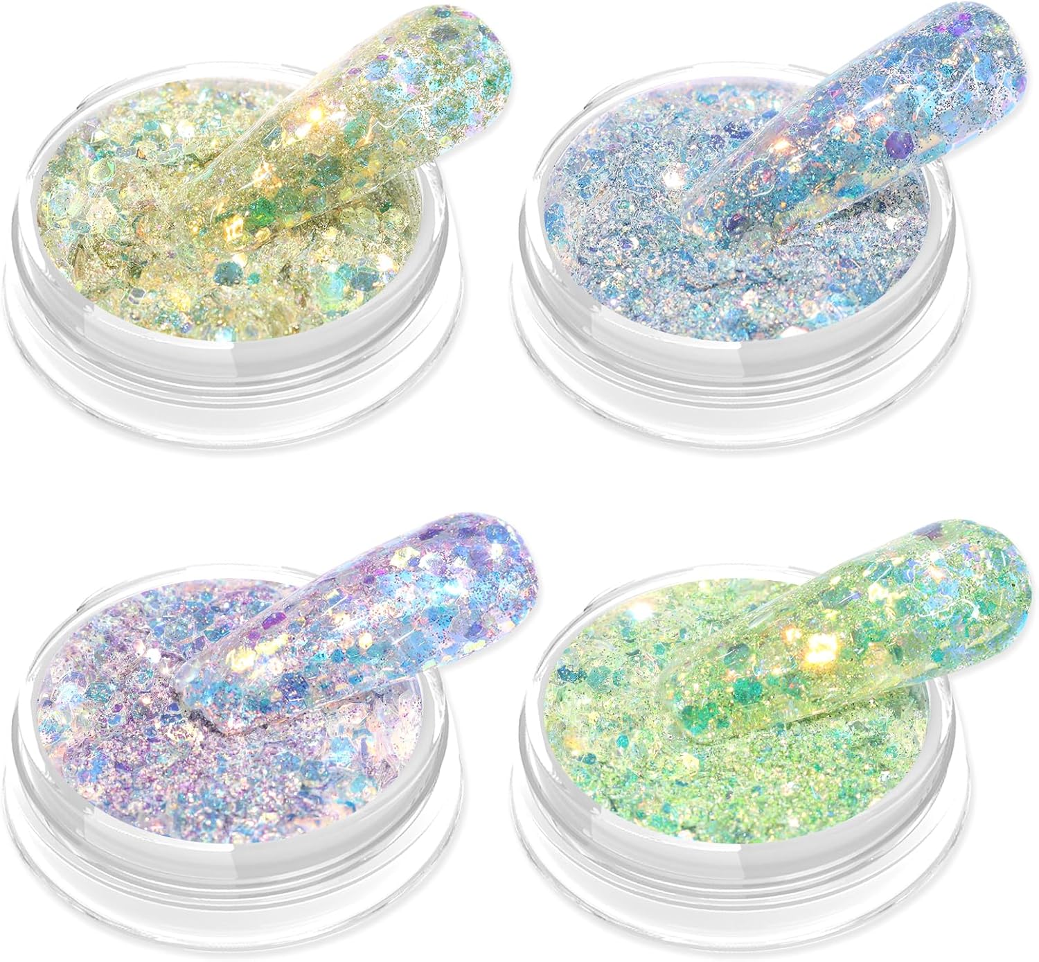 Allstarry Nail Glitter 4 Colors Acrylic Nail Art Sparkling Powder Sequin Hexagon Macaron Iridescent Ultra-Thin Nail Flakes for Gel Polish, Face, Eyes, Body, Hair, Jewelry, DIY Decoration