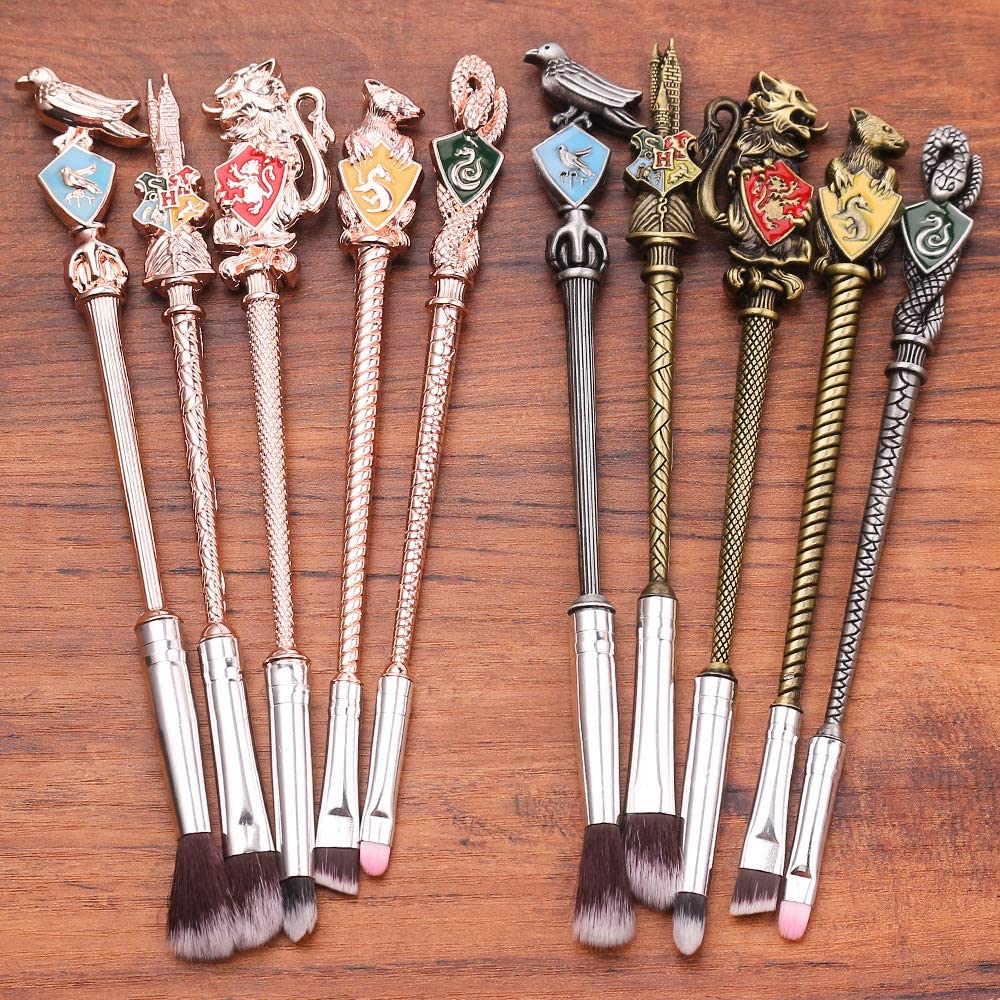5 Piece Rose Gold Metal Wand Makeup Brush Set for Women - Image 3