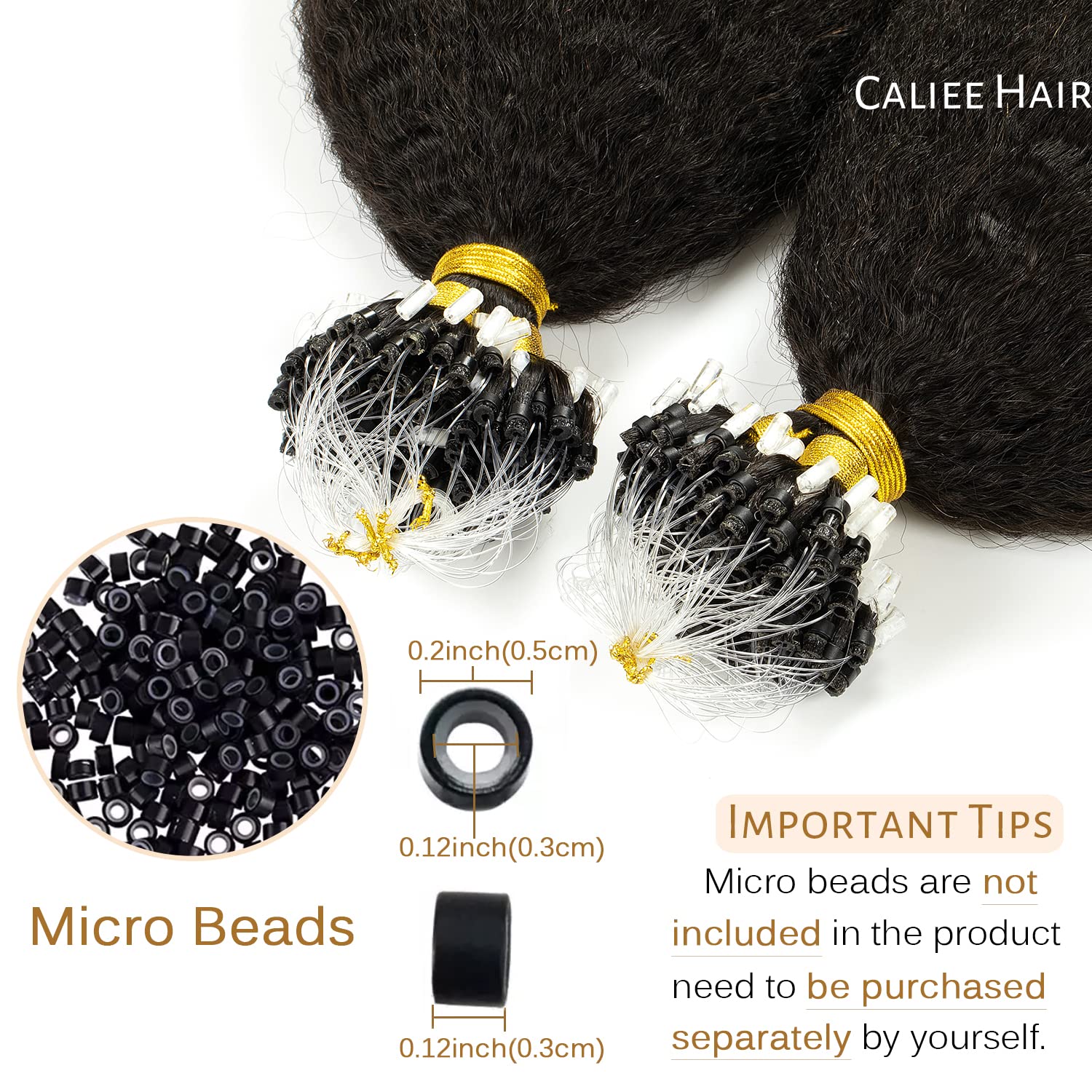 Caliee 16 Inch Microloop Kinky Straight Human Hair Extensions 50g Natural Black 1B Color - Image 4