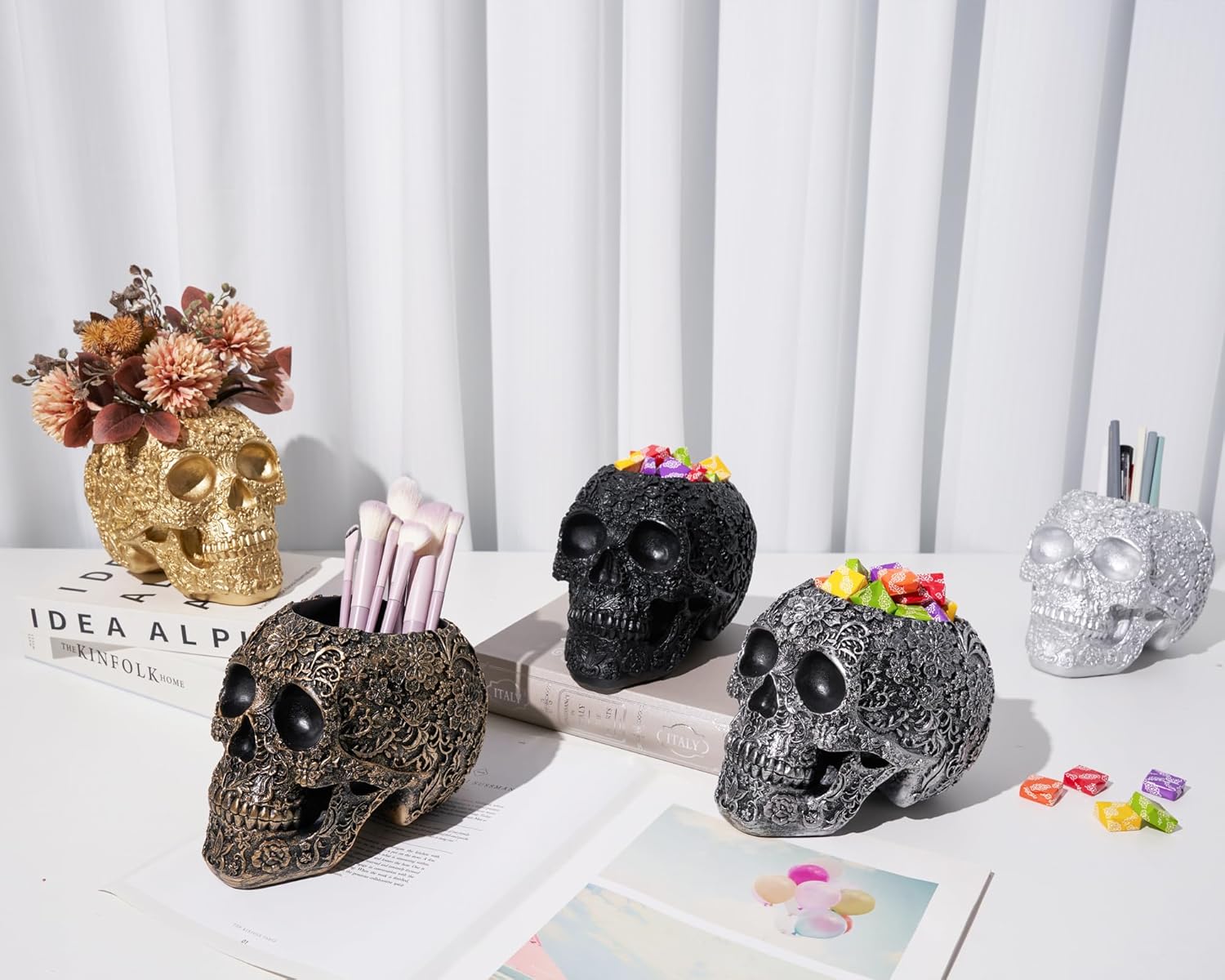 Purple Gothic Skull Decorative Vase and Makeup Brush Holder Organizer - Image 4
