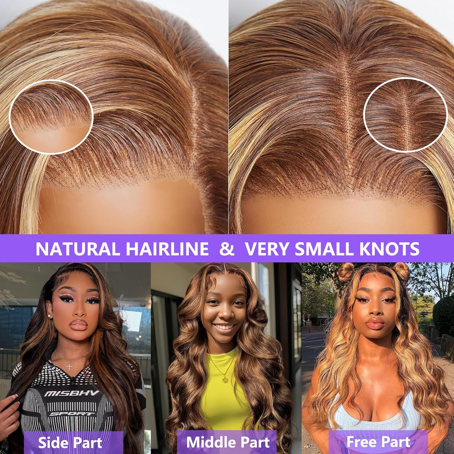 Honey Blonde Ombre 28 Inch Body Wave 180 Density Human Hair Lace Front Wig - Image 2