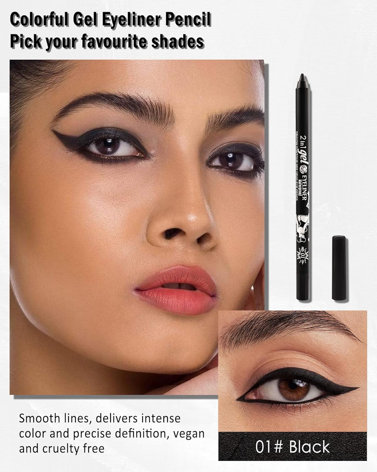 Black Gel Eyeliner Pencil with Sharpener, Waterproof Smudge-Proof, Long Lasting, Matte Finish - Image 2
