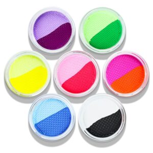 MEICOLY Water Activated Eye Liner 14 Colors,Neon UV Pride Rainbow Face Paint,7 Cakes Duo Color Water Activated Eyeliner,Halloween Hydra Liner,Matte Graphic Eyeliner,Glow Blacklight Body Paint