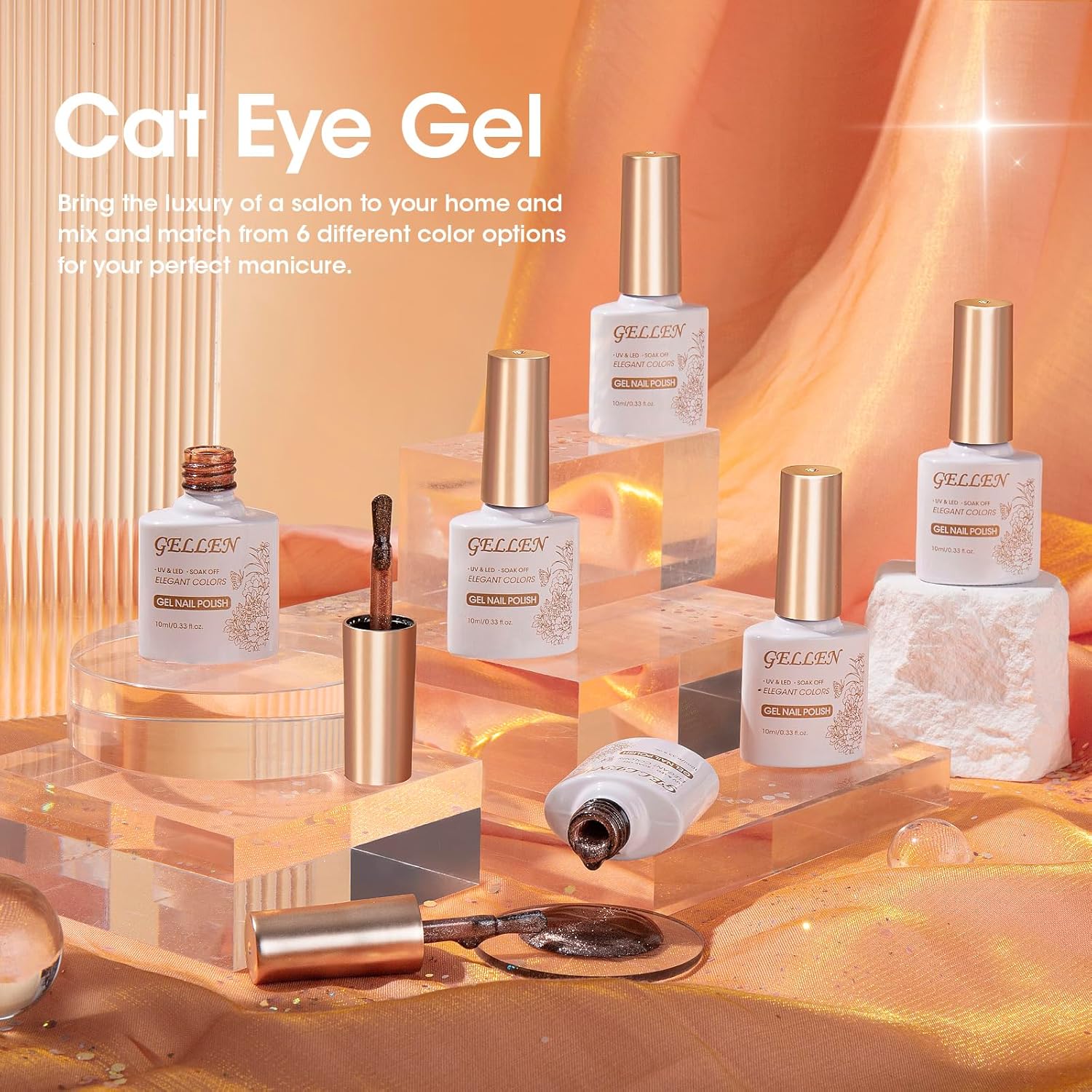 Gellen 6 Color Cat Eye Gel Nail Polish Kit with Magnet, 10ml Capacity, for Home DIY - Image 2