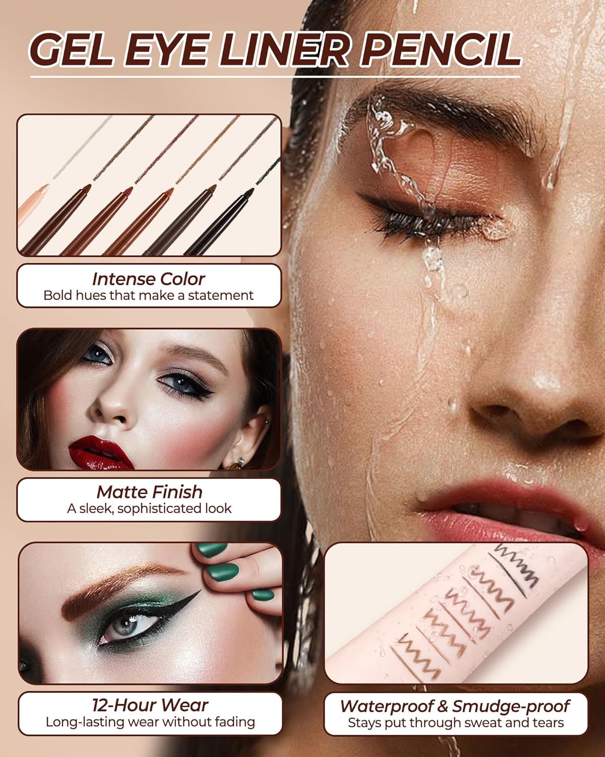 Nude Retractable Gel Eyeliner Pencil with Built-in Sharpener and Stencil Tool, 0.05 oz - Image 4