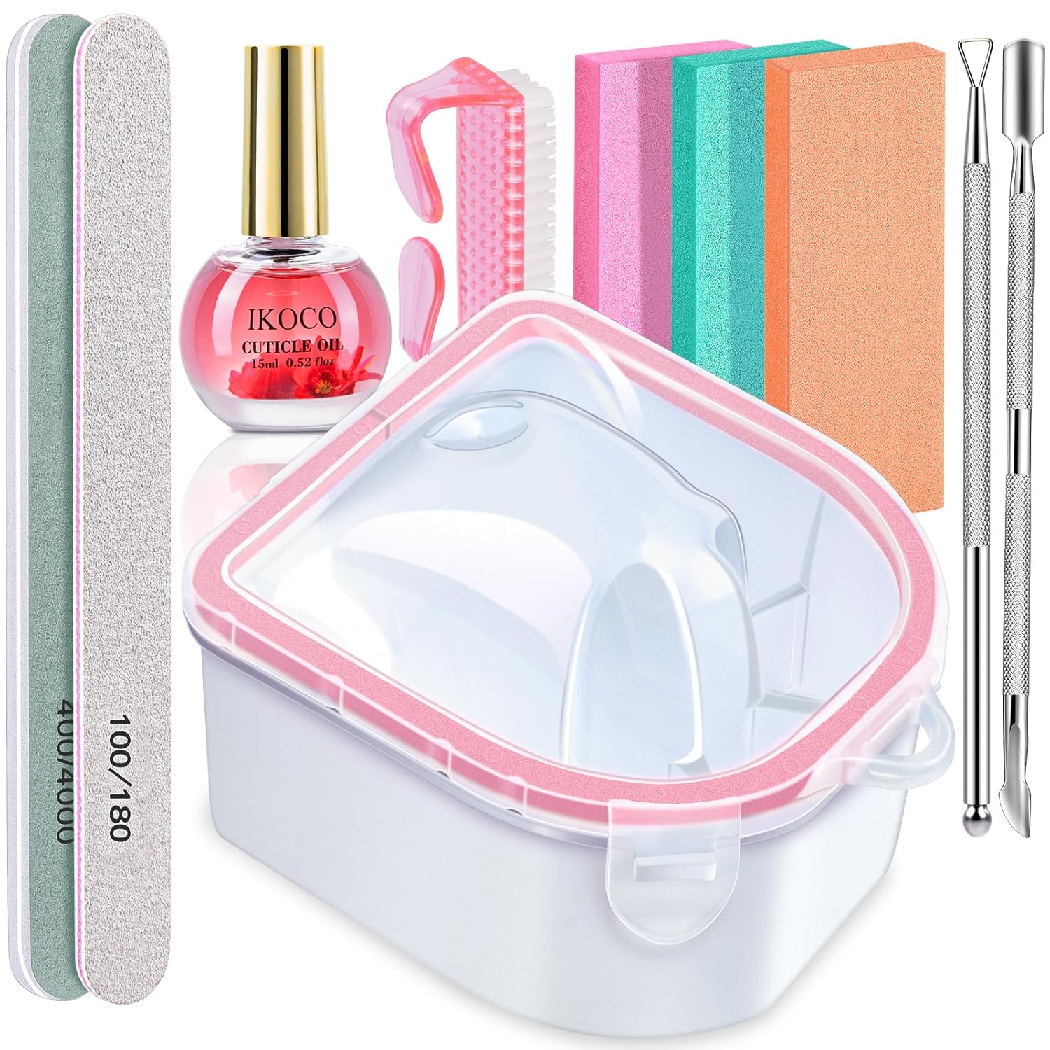 Nail Soaking Bowl, IKOCO Gel Nail Polish Remover Kit with Manicure Bowl, Cuticle Oil, Easily Soak off Dip Powder Remover for Salon-Quality Results at Home, Pink